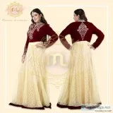 VELVET TOP AND FLOWER NET BOTTOM WEDDING GOWN