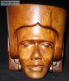 Vintage Hand Carved Wood Mug Face Body Handle Solid Wood Bowl Co
