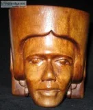 Vintage Hand Carved Wood Mug Face Body Handle Solid Wood Bowl Co