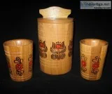 Unique Folk Art Wood Container w Lid Cups Hand Painted Flowers O