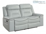 Double Lay Flat Reclining Love Seat Light Gray Leather Gel Match