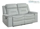 Double Lay Flat Reclining Love Seat Light Gray Leather Gel Match