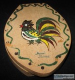 Vintage Green Rooster Hand Painted Hamburger Press Woodpecker Wo