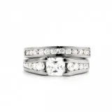 Channel Set Princess Cut Sterling Silver Wedding Set For Sale