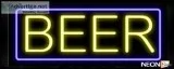 Beer In Yellow And Blue Border Neon Sign