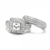 Princess Cut Square Halo Wedding Set For Sale  Inspired Silver