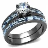 Sky Blue Emerald Cut Wedding Set For Sale  Inspired Silver