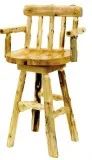 Buy Natural Cedar Log Bar Stool with Back and Arms - 30&quot Hei