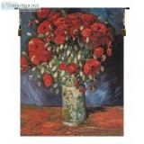 POPPY FLOWERS BELGIAN TAPESTRY WALL HANGING