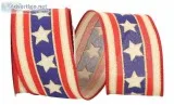 Patriotic Linen Stars and Stripes Wired Edge Ribbon