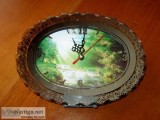 Nature Image River Scenery Glass Floral Design Cover Desk Clock 