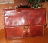 Alessia Italian Genuine Leather Briefcase Cognac Brown Front Fla
