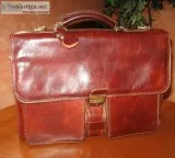 Alessia Italian Genuine Leather Briefcase Cognac Brown Front Fla