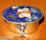 Mexican Alpaca Vintage Small Purple Oval Silver Pill Box w Mothe