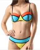 Women Mixed Color Block Neoprene Push Up Triangle Underwire Biki