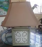 Mid-Century Modern Square Green and White Table Lamp wShade