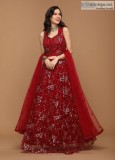 RED FLORAL EMBROIDERED LEHENGA SET