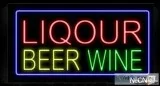 Liquor Beer Wine With Blue Border Neon Sign