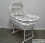 VINTAGE MID CENTURY WICKER RATTAN BASSINET W WHEELS