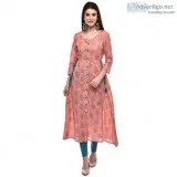 GLAM ROOTS Women s A-Line Cotton Kurta (PEACH)