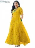 Arayna Women s Rayon Long Embroidered Kurti Yellow