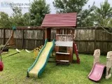 FREE Outdoor play set with 3 swings slide rock climbing wall lad