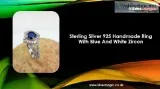 Sterling Silver 925 Handmade Ring With Blue And White Zircon