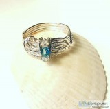 Silver Wire Wrap Cocktail Ring with Blue and Clear Crystals