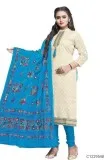 Ethnic Cotton Chikan Work Dress Materials With Aari Work Dupatta