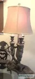 3 Pillar Faux Candle-holders Table Lamp w Silk Shade