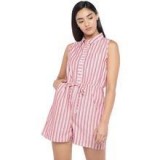 Red and Off-White Striped Playsuit