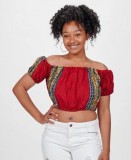 Anu African Print Off Shoulder Cropped Top