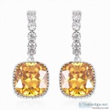 Simulated Citrine Simulated Diamond Earrings in Silvertone