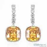 Simulated Citrine Simulated Diamond Earrings in Silvertone