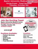 Hiring Event 106 for Food Services - Baylor Univer Med Ctr (Aram