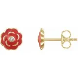 10K Yellow .01 CTW Diamond Enamel Flower Earrings
