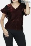 Buy V-Neck Sleeves Velvet Top Online
