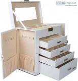 Homde Synthetic Leather Huge Jewelry Box Mirrored Watch Organize
