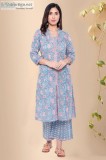 Block Print Blue Blossom Long Kurti - Rose Shree