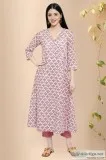 Stylish Bharathi Block Print Cotton Angrakha Kurta - Rose Shree