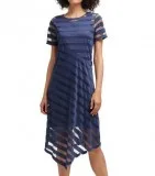 DKNY Dark Blue Striped Asymmetrical Dress Darveys