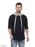 Seta Cotton PrintedSolid Full Sleeves Slim Fit Hooded Shirts