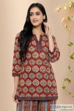 Beautiful Red Block print cotton short Kurti  - Rose Shree