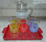 VINTAGE MID CENTURY BEVERAGE PITCHER and GLASSES SET