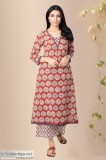 Cotton block print Long kurta - Rose Shree