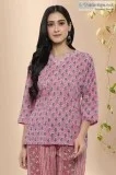 Block Print Pink cotton Short Kurti - Rose Shree