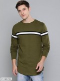 Cotton Solid With Striped Full Sleeves T-Shirt
