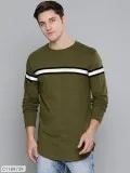 Cotton Solid With Striped Full Sleeves T-Shirt