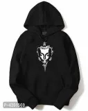 Black Cotton Fleece Printed Hoodies