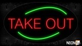 Take-Out In Red With Green Arc Border Neon Sign